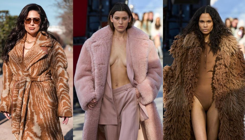 Stella McCartney macht alles richtig: Ashley Graham und die Models auf dem Runway tragen üppige Faux-Fur-Kreationen. 