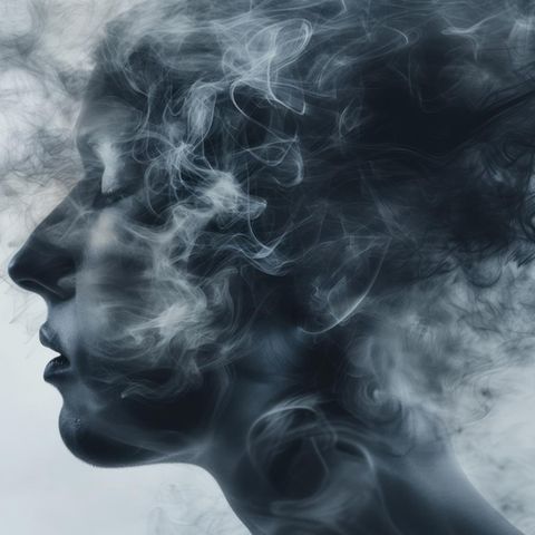 Frauenkopf mit geschlossenen Augen und Rauch: Deshalb schadet Stress auch unserer Intelligenz