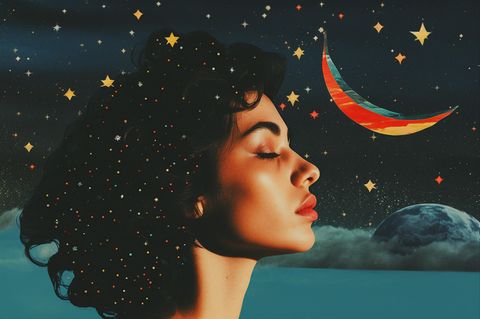 Grafik: Frau mit Sternen und Mond