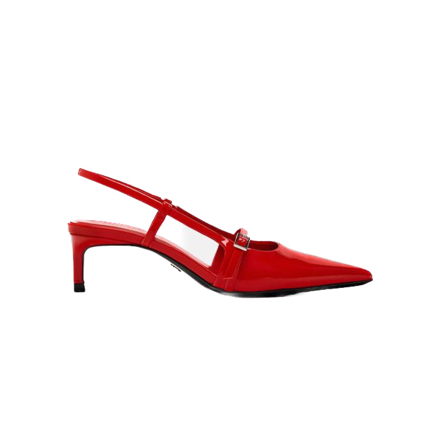 Das Modelabel Ganni hat mit ihren roten Schnallen-Slingback-Schuhen einen Trend ausgelöst, eine stylische Alternative gibt es bei Zara. Die Schuhe zeichnen sich durch einen kleinen und bequemen Kitten-Heel aus und sind die besten Freunde zu roten und schwarzen Kleidern. Slingback-Pumps, ca. 40 Euro. 