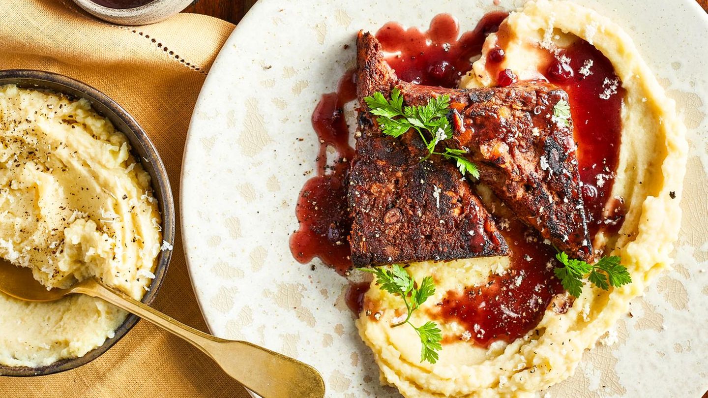Linsenbraten mit Kartoffel-Meerrettich-Püree | BRIGITTE.de