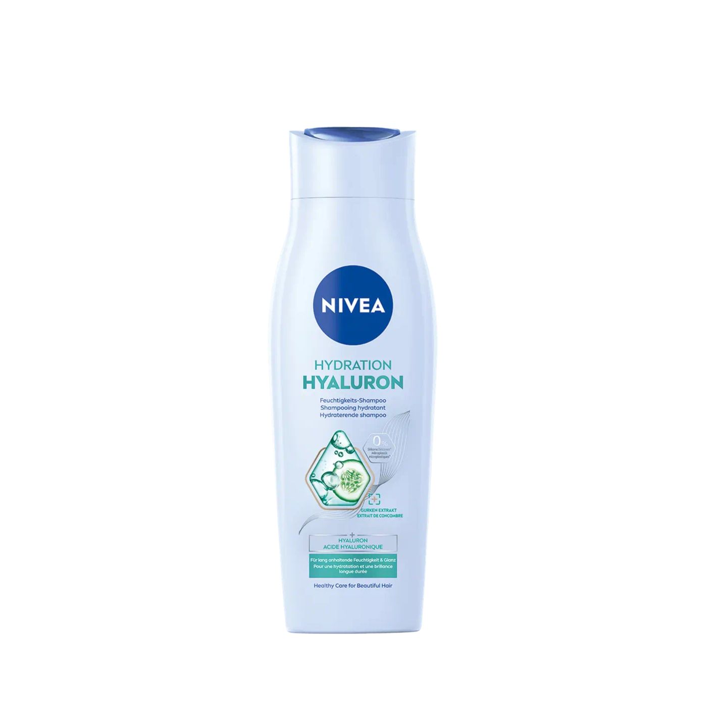 Für uns gehört Hyaluronsäure nicht nur ins Gesicht, sondern auch auf die Haare. Der neuartige Komplex aus hochwirksamen Hyaluron und natürlichen Gurken-Extrakt des Hydration-Hyaluron-Feuchtigkeits-Shampoos von Nivea versorgt das Haar mit genügend Feuchtigkeit, ohne das Haar zu beschweren. Das Produkt ist vegan und ohne Mikroplastik und Silikon. Shampoo für ca. 2,50 Euro. 