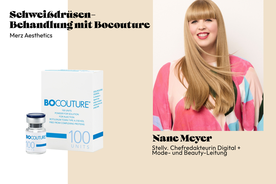 Mode- und Beauty-Leitung Nane reduziert ihre Schweiß-Produktion mit Bocouture von Merz Aestethics.
