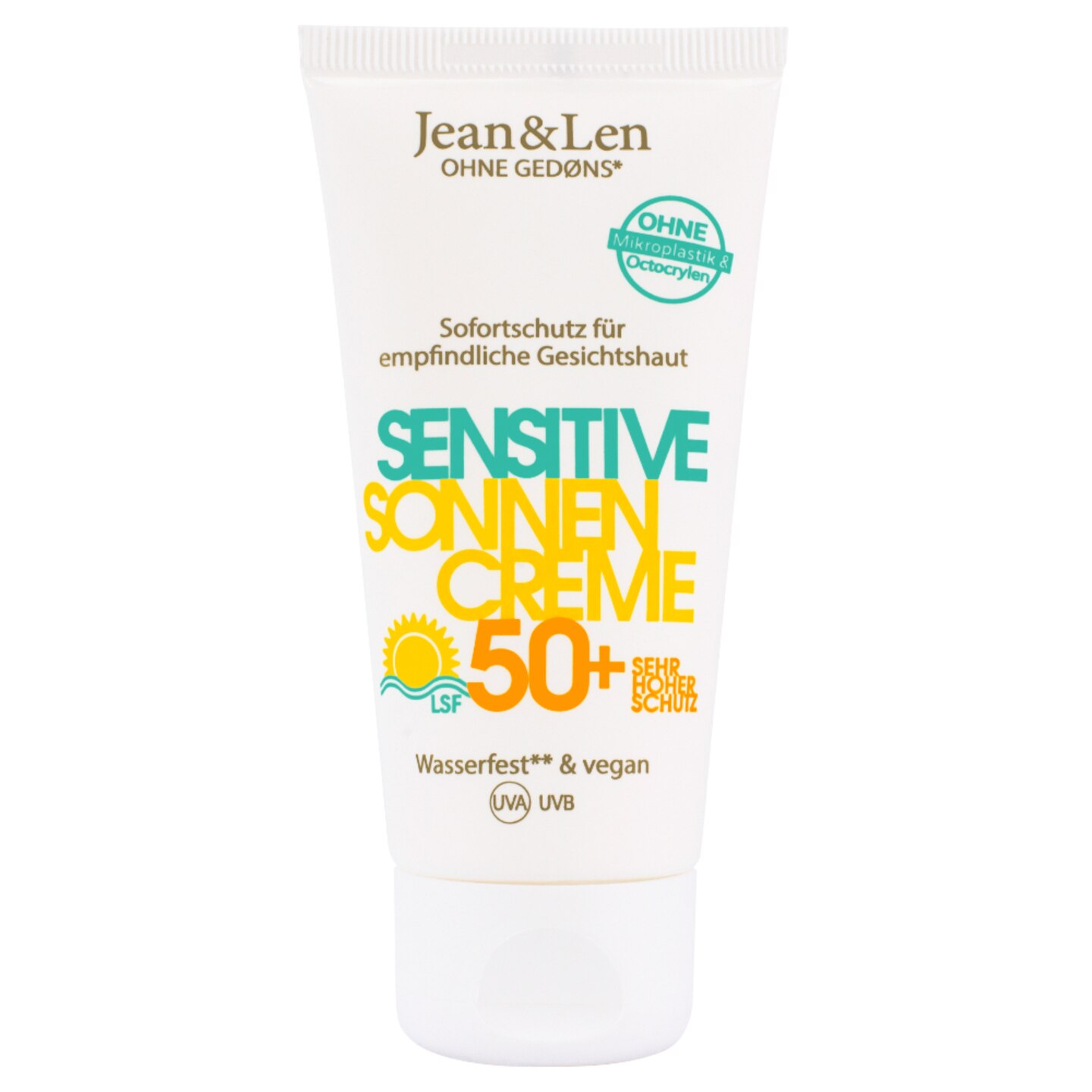 Sanft: "Sensitiv Sonnencreme Gesicht mit LFS 50“ von Jean & Len, ungefähr 9 Euro.