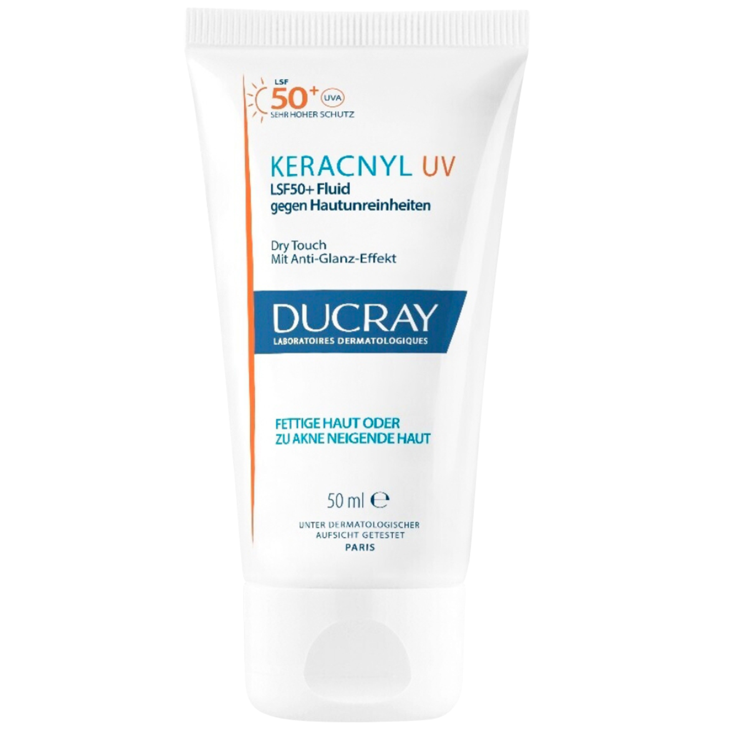 Grundlage: "Keracnyl UV LSF 50+ Fluid gegen Hautunreinheiten“ von Ducray, ungefähr 23 Euro.