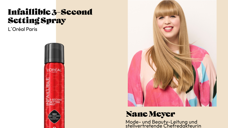 Mode- und Beauty-Leitung Nane macht ihr Make-up mit dem Fixing Spray von L´Oréal Paris langanhaltend. 