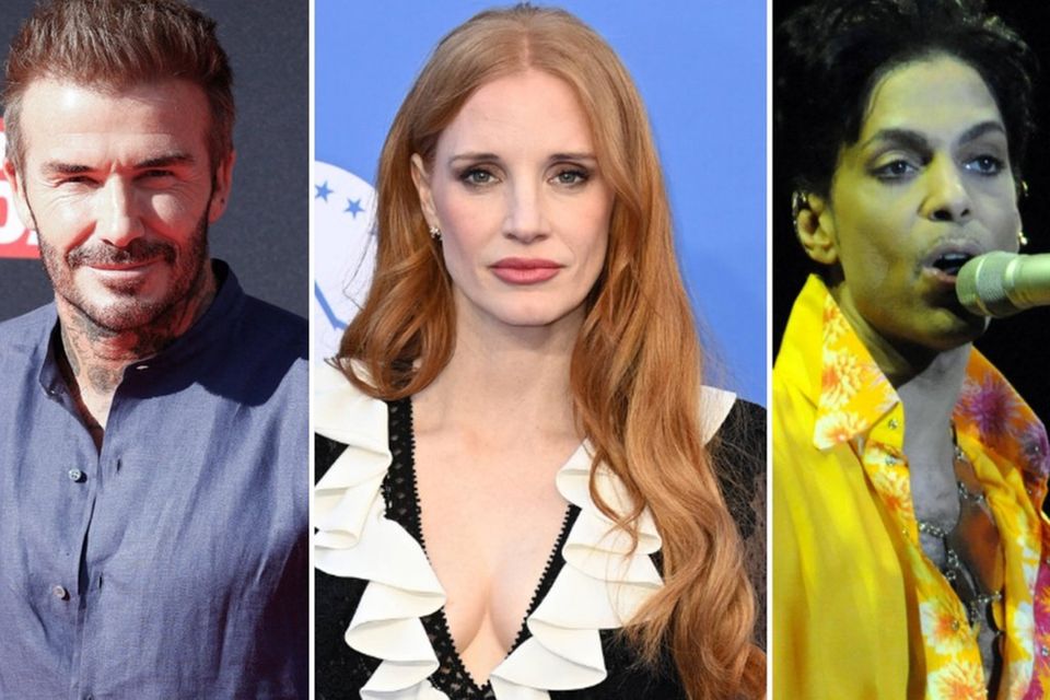 Stars wie David Beckham, Jessica Chastain und der verstorbene Prince (v.l.n.r.) werden mit einem Stern auf dem Hollywood Walk