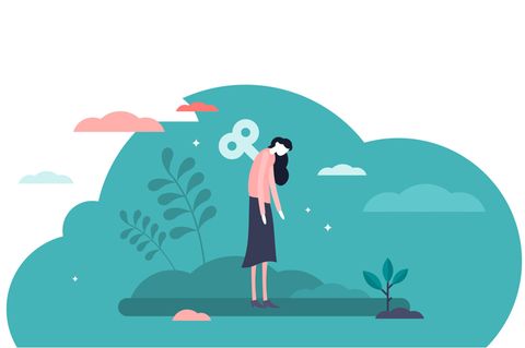 Illustration Frau mit Burnout: Wie Energy Pacing dir helfen kann, mit deiner Kraft zu haushalten