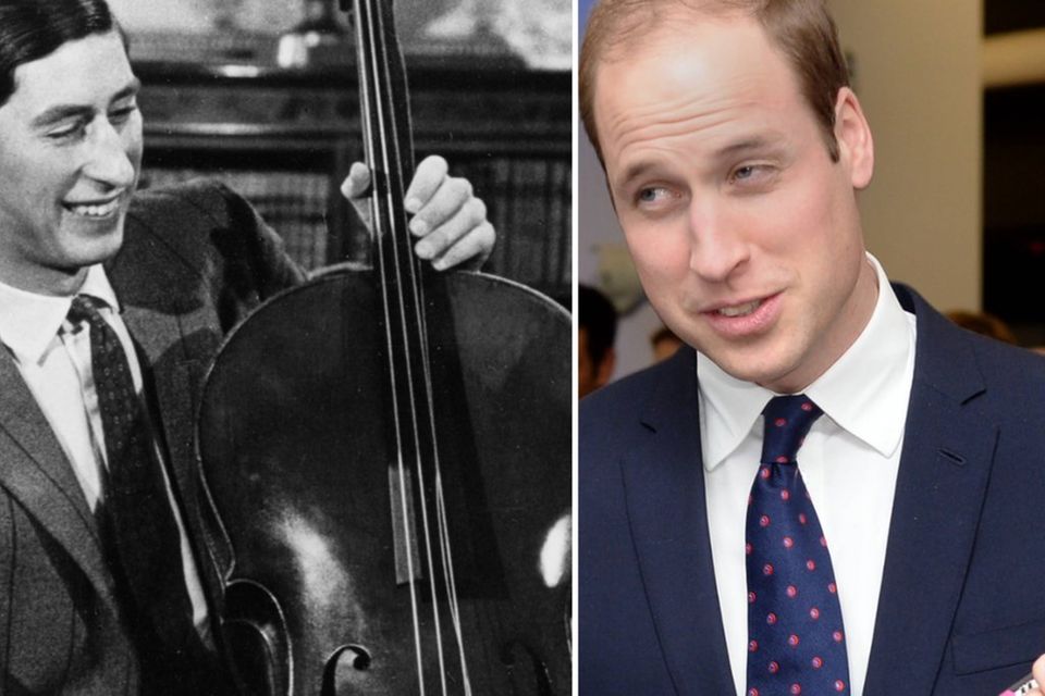König Charles III. trat früher mit seinem Cello auf, sein Sohn William griff 2014 bei einem Termin gekonnt zu einer Gitarre.