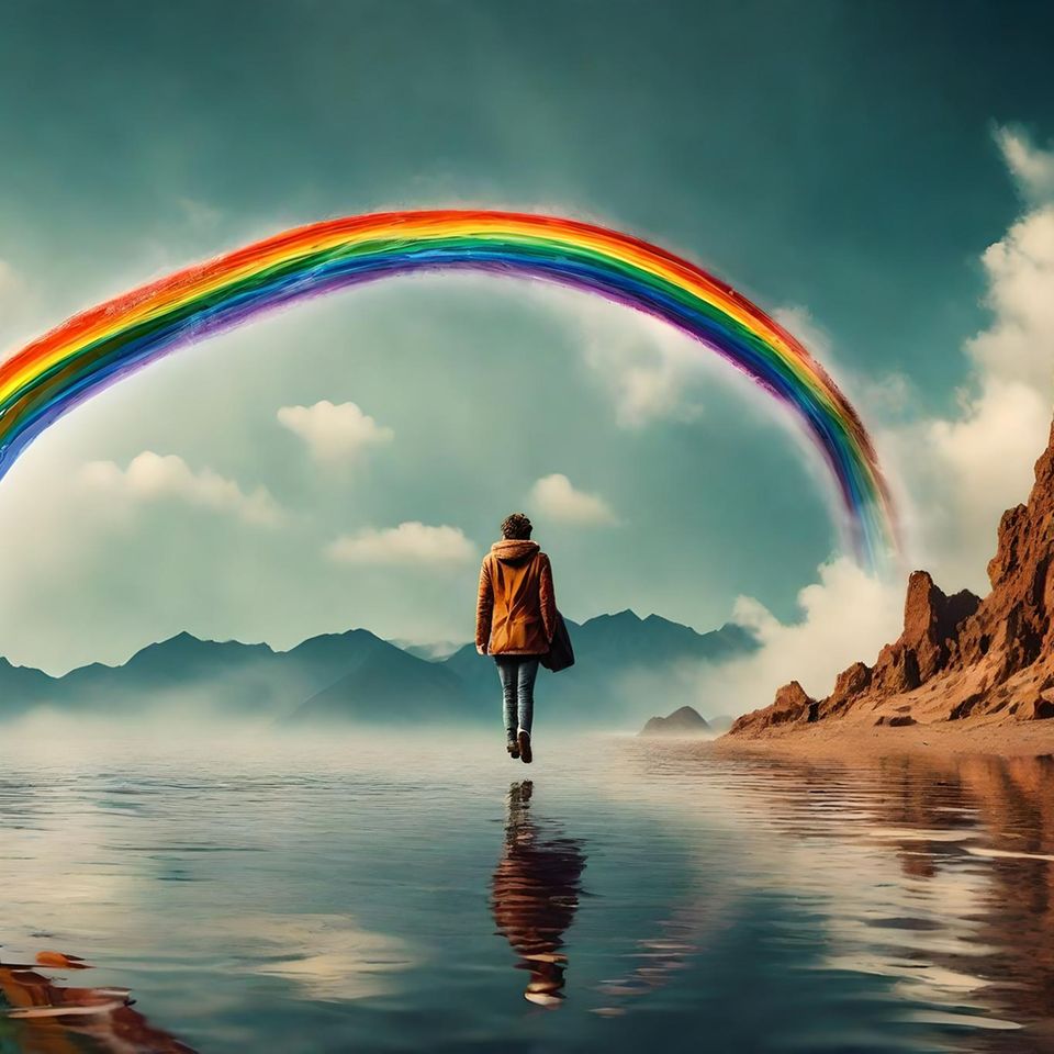 Psychologie: Eine Frau vor einem Regenbogen