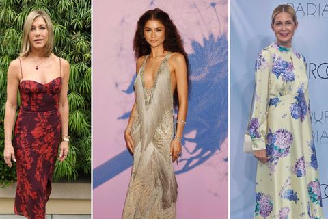 Jennifer Aniston im Slipdress, Zendaya im Fransenkleid und Kelly Rutherford im Porzellan Dress: Diese Kleidertrends bestimmen