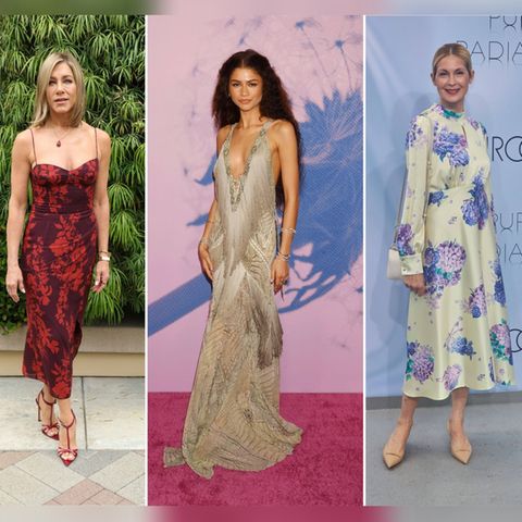Jennifer Aniston im Slipdress, Zendaya im Fransenkleid und Kelly Rutherford im Porzellan Dress: Diese Kleidertrends bestimmen