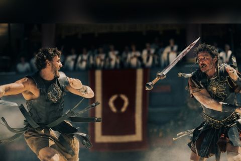 Paul Mescal (li.) als Lucius und Pedro Pascal als Marcus Acacius in "Gladiator II".
