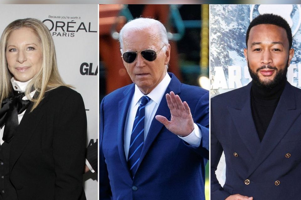 Barbra Streisand und John Legend (re.) haben mit vielen anderen auf den Rückzug von Joe Biden (M.) reagiert.