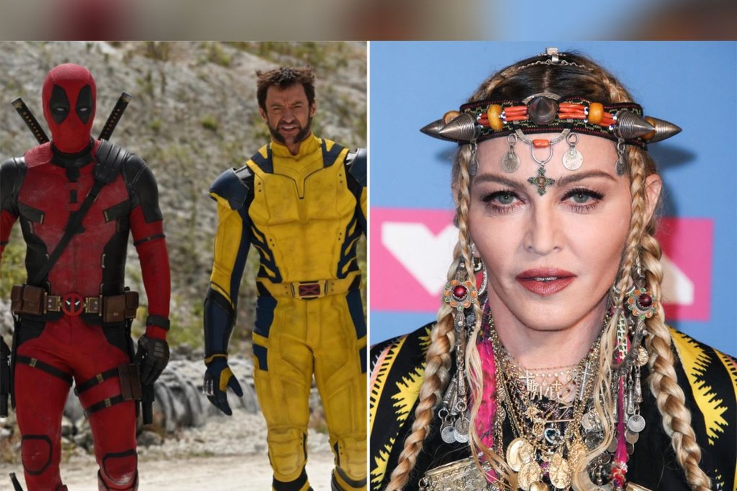 Deadpool Ryan Reynolds (l.) und Wolverine Hugh Jackman sprachen bei Madonna vor.