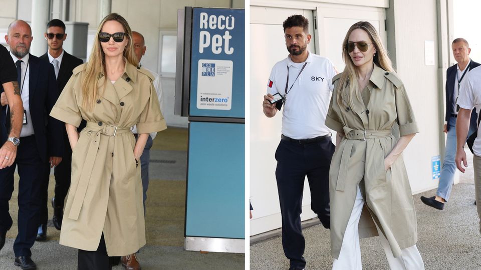 Angelina Jolie lebt nach dem Prinzip: Investiere in Qualität, dann hast du lange etwas davon, wie hier bei ihrem kurzärmeligen Trenchcoat. 