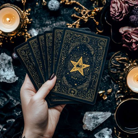 Tages-Tarot ziehen: Hand hält einige Tarotkarten