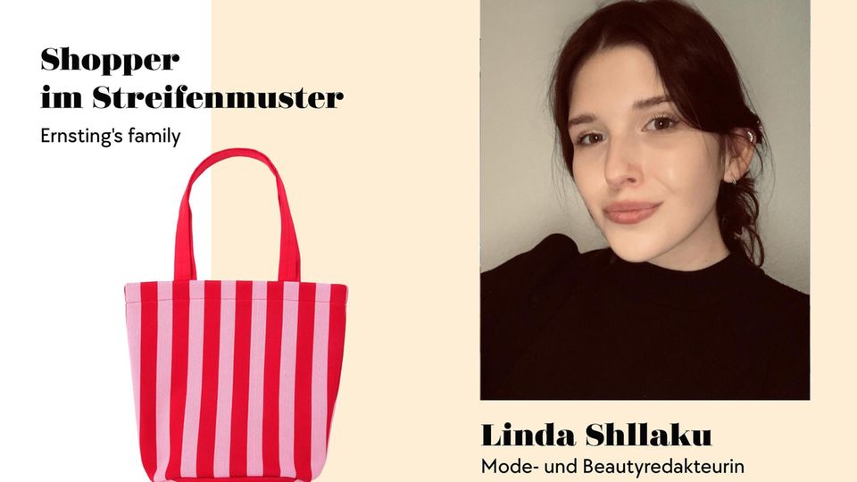 Stylisches Add-on für unterwegs: der Streifen-Shopper in Rot und Pink