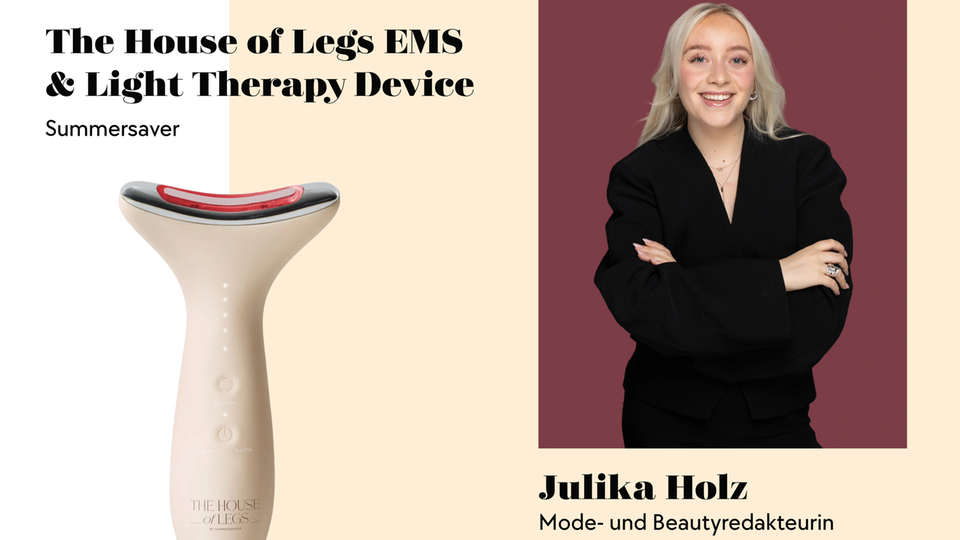 EMS-Geräte kannte Beautyredakteurin Julika bislang nur fürs Gesicht ... Doch auch für die Beine ist die Technologie ein echter Gamechanger. Vor allem bei Wassereinlagerungen im Sommer!