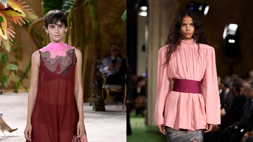 Links: Chanel Haute Couture Herbst/Winter 2026/27 in Paris. Rechts: Valentino Herbst/Winter 2026 in Rom