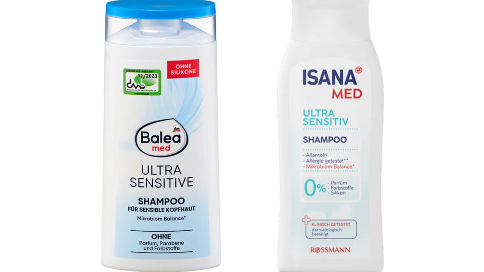 Balea med Shampoo Ultra Sensitive für 1,75 Euro oder das Isana med Ultra Sensitive Shampoo für 1,79 Euro.